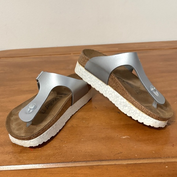 Papillio Shoes - Birkenstock Papillio Gizeh Platform Stylish Silver Women's Sandals Size 8